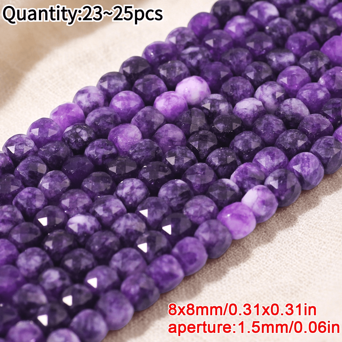 TEMU Aaaaa 8mm . 23-25pcs Natural Amethyst Carved Flat-bottomed Square Sugar Beads Beads & Bead Assortments Suitable For Jewelry Making, Bracelets,
