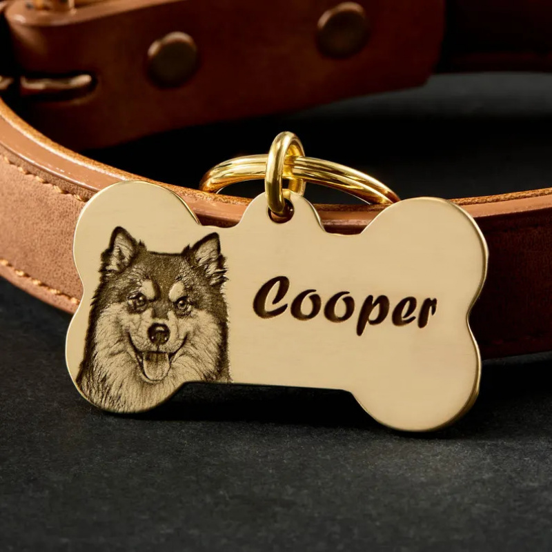 TEMU Custom Personalized Bone-shaped Dog Tag, Customizable Engraved Dog Portrait Nameplate, Custom Pet Identification Tag
