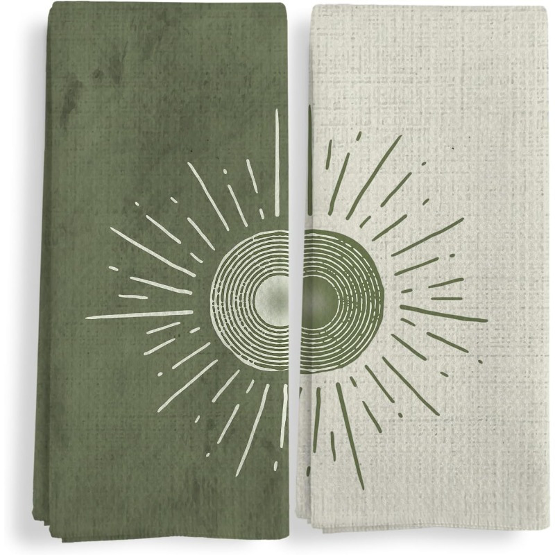 TEMU 2pcs 18* 26-inch Bohemian Green Towel, Sunset Towel For Decorating Bohemian Lover Gift, Bohemian Bathroom Towel, Bohemian Olive Plate Tea Towel
