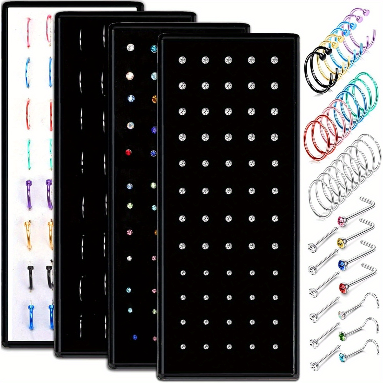 200pcs nose rings for women men 316l stainless steel hypoallergenic l shaped screw piercing jewelry for tragus nose helix conch medusa lip stylish comfortable mix