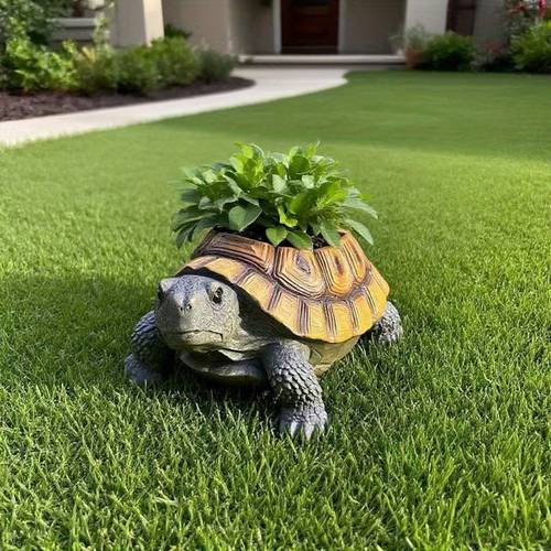 1pc creative turtle resin planter vintage style drainage hole flower pot for succulents indoor outdoor horticultural decor for balcony courtyard garden turtle garden decor courtyard decoration unique turtle design durable plant pot