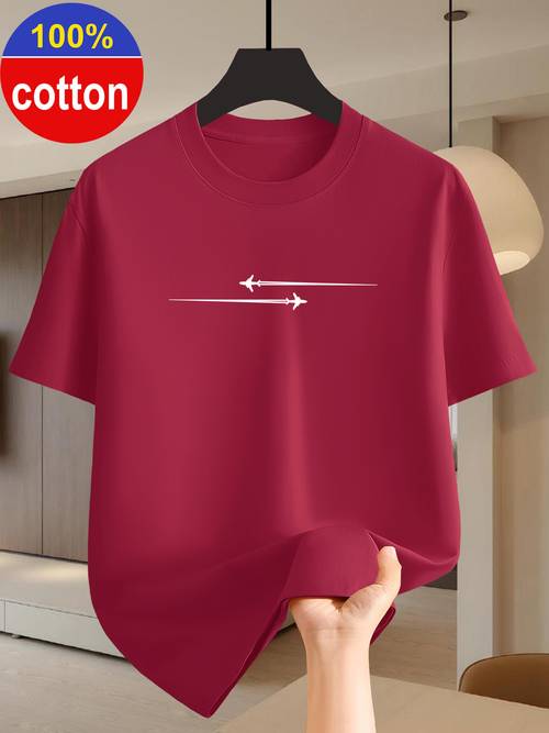 100 cotton summer mens short sleeved t shirt creative small airplane printed top comfortable and breathable cotton fabric suitable for outdoor sports and casual wear machine washable