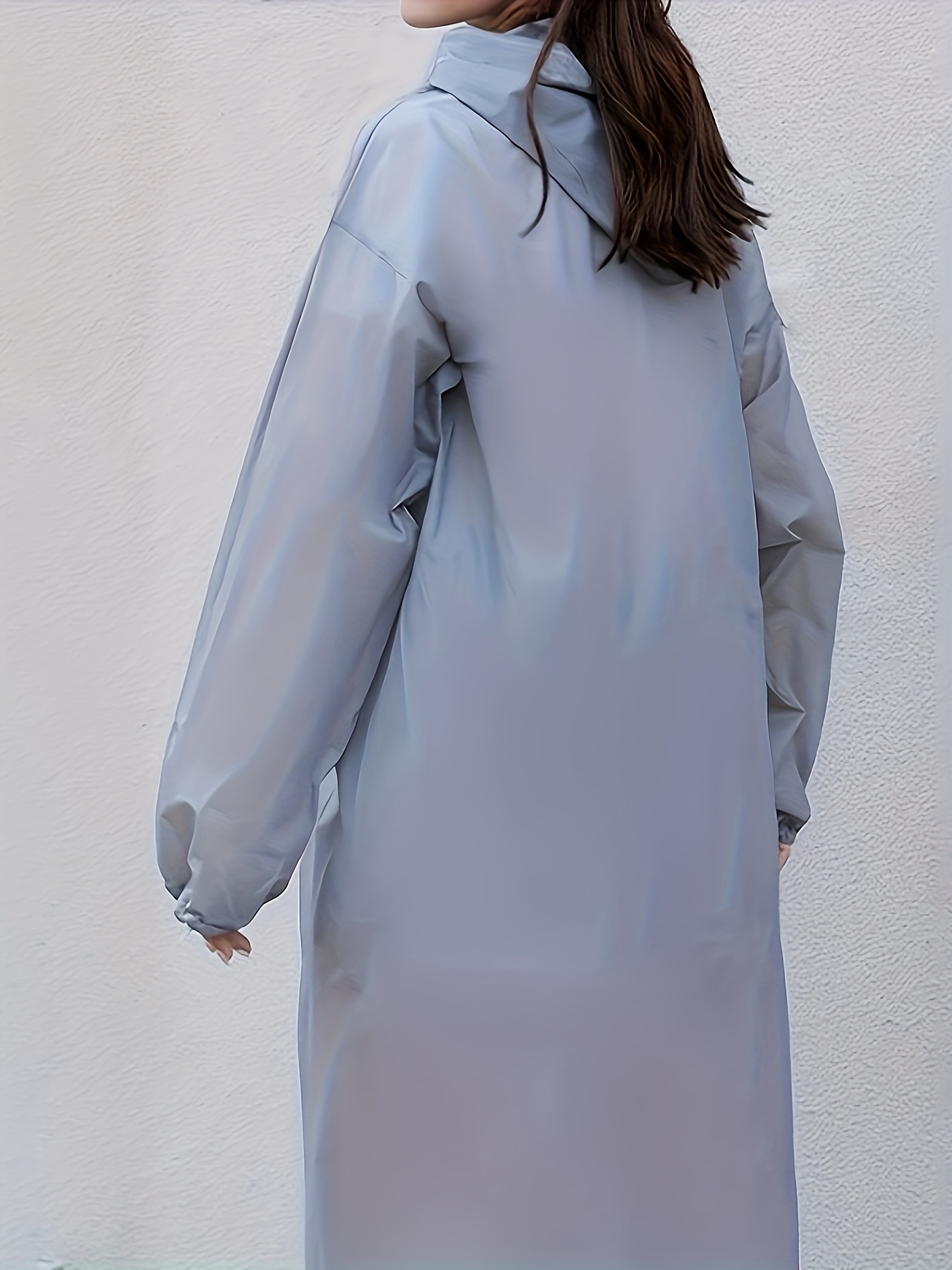 stylish hooded high quality raincoat reusable thick eva insulated windbreaker with adjustable drawstring and button closure semi transparent long sleeve   suitable for hiking outdoor activities daily commuting adult use sporty design 120cm length 70cm sleeve length 70cm waist size Product details 0