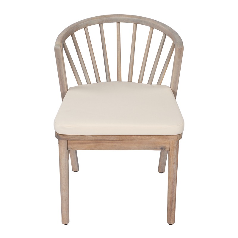 Outdoor Dining Chairs Set of 2, Acacia Wood Patio Chairs with Cream Washable Cushion, for Backyard, Poolside, Garden, Light White