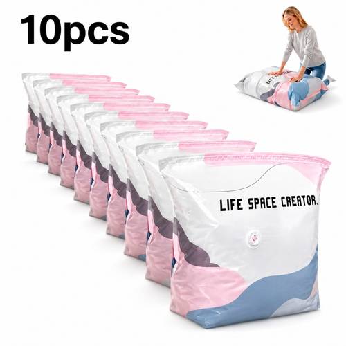 10pcs extra large compression bags seal pump free heavy duty vacuum bags space saving suitable for clothing blankets travel moving and emergency storage