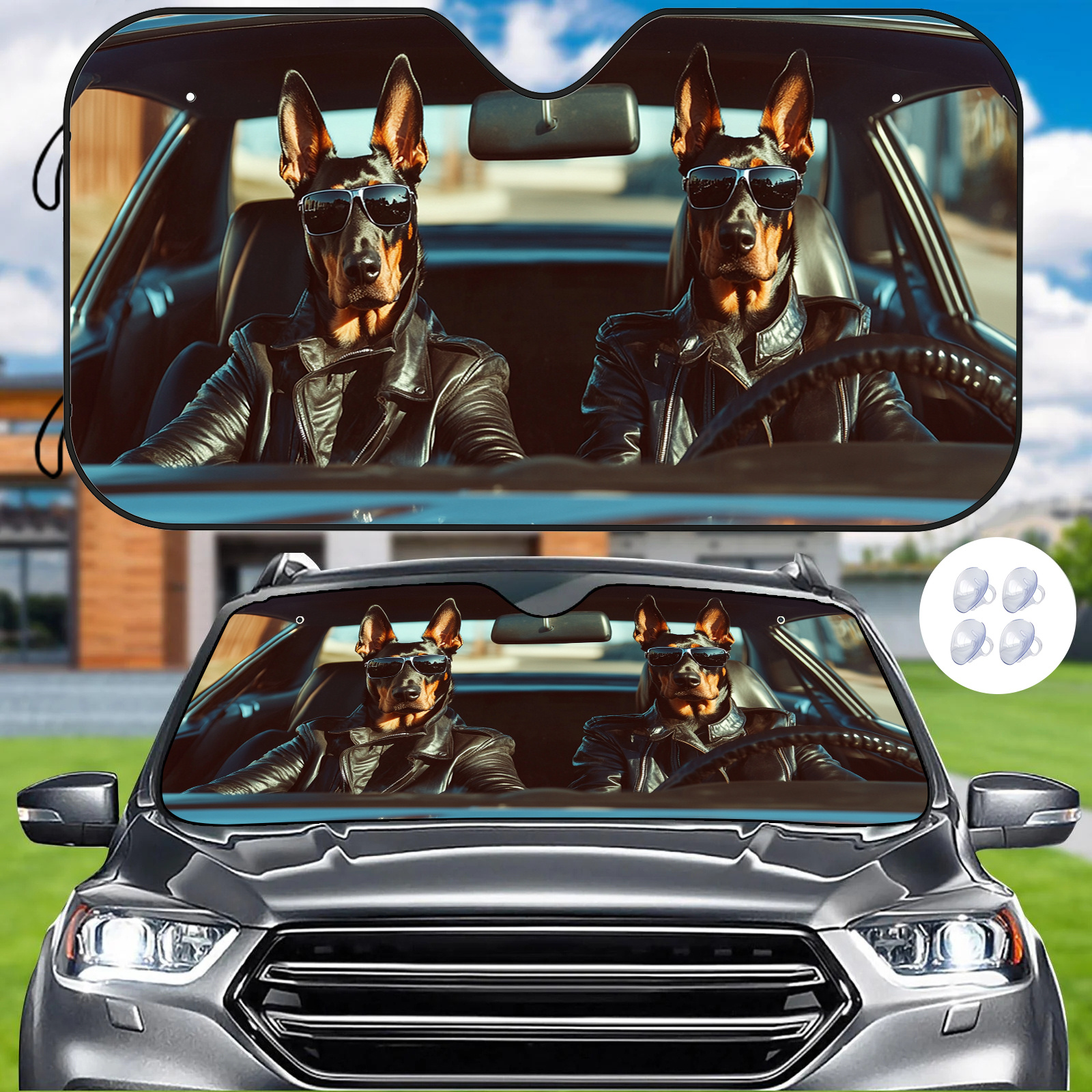 TEMU 1pc [] Printed With Cool Doberman Pattern Car Sun Visor, Reliable And Scratch-proof, Keeping Car Temperature Pleasant