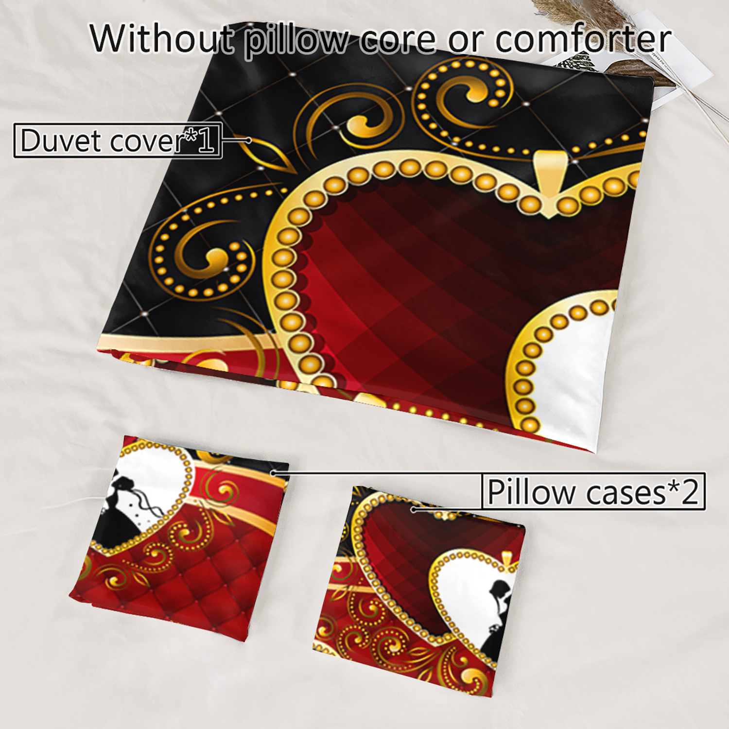3pcs romantic couple hearts 3  printed duvet cover set wedding bedding set for   red bedding for bedroom or   decor polyester comforter cover gift 1 quilt cover 2 pillowcases Product details 6