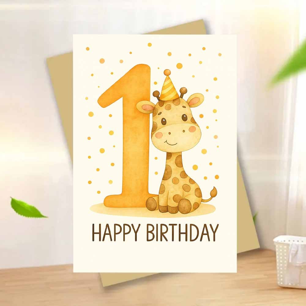 TEMU 1pc Cute Giraffe With Happy Birthday Card Greeting Card With Envelope Adorable Animal Illustration Design Perfect For Sending Warm And Wishes ??