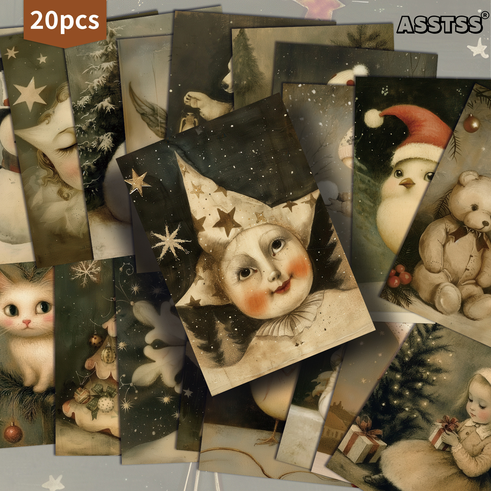 TEMU Set Of 20 Assorted Vintage Christmas Gift Cards Measuring 4x6 Inches, Featuring Retro Pinup Illustrations, Perfect For Scrapbooking And Crafting