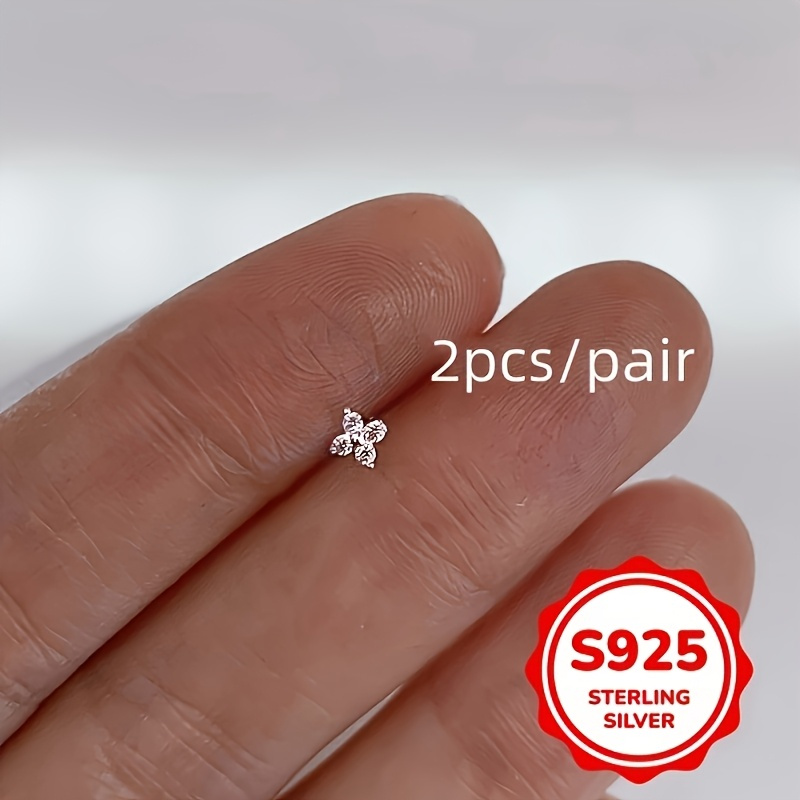 Image of 1 Pair Of Women's Fashion Earrings S925 Sterling Silver Inlaid With Synthetic Zirconia Easy Small Flower Earrings Women' Casual Party Wear Birthday Gift