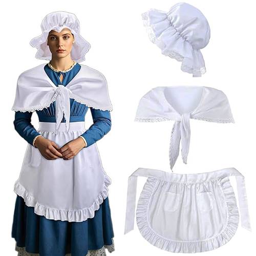 piece suit in colonial fashion complemented white ruff shawl style apron and additions designed for women and during a
