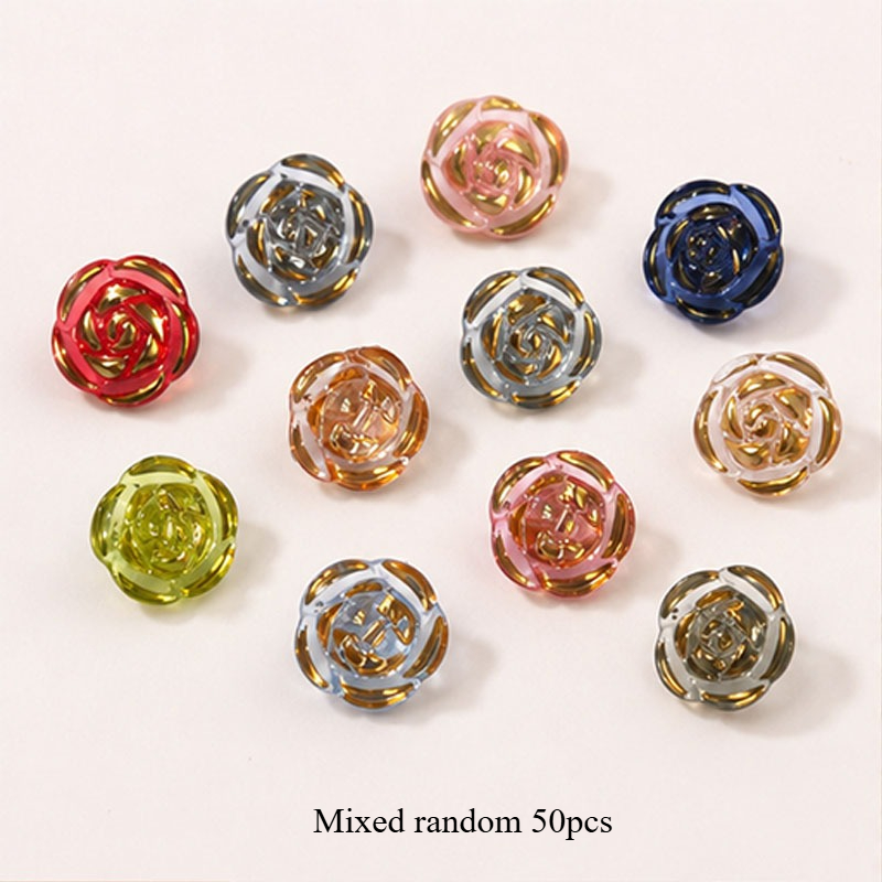 TEMU 50pcs Random Mixed Flower Sewing Buttons, Glossy Decorative Shank Buttons For Cardigan Sweater Shirt Coat Dress Bag, Diy Handmade Apparel Repair