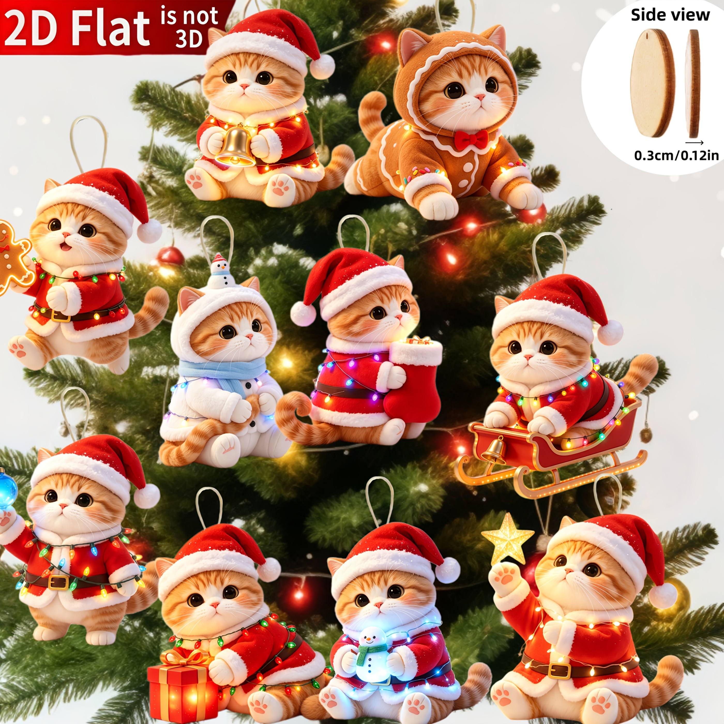 TEMU 2d Flat, 10pcs Christmas Wooden Ornaments, Cute Christmas Kittens, Christmas Decorations, Christmas Tree Gifts For Family Parties, Thanksgiving,