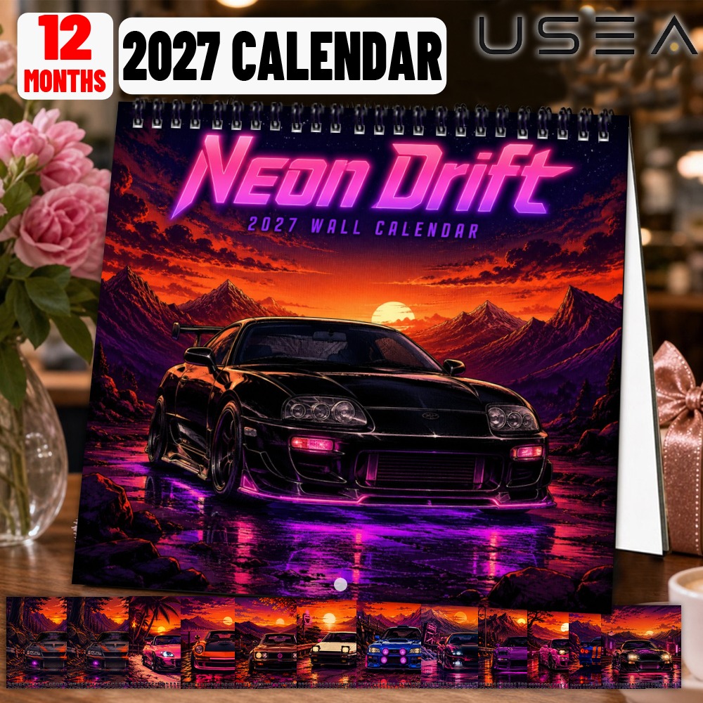TEMU 2027 Wall Calendar 2027 Sports Car Calendar, 12-month Hanging Planner, 8.3x8.3 Inches, Twin Wire Spiral, Large Blocks, Us Holidays, Aesthetic
