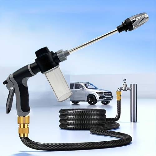 1pc portable high pressure car wash water gun quick connect adapters for 3 4 inch and 1 2 inch multifunctional garden hose nozzle adjustable thickened rod spray suitable for car cleaning and pet washing