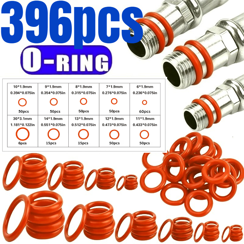 TEMU Set di guarnizioni O-ring in silicone da 396 pezzi, 10 misure, resistenti al calore 'olio, rondelle in silicone per riparazione tubi auto,