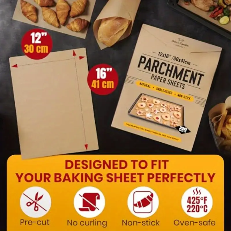 220pcs 12x16 inch parchment paper baking sheets non stick unbleached no curling or burning non toxic convenient packaging for baking pastries and more convenient packaging nonstick surface baking supplies Product details 2