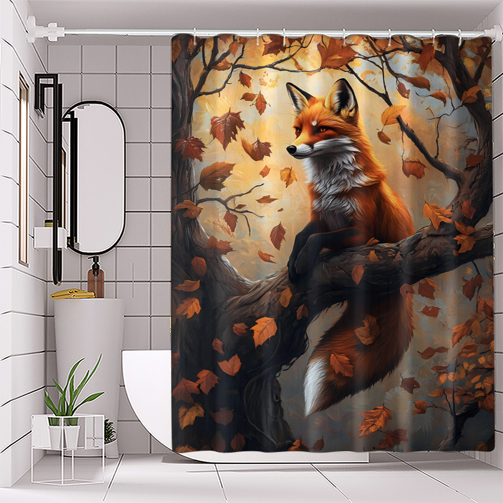 

de Douche Imperméable avec Imprimé Renard & Arbre de Thanksgiving - Installation Facile, Décoration de Salle de Bain en Polyester Lavable en Machine avec Crochets