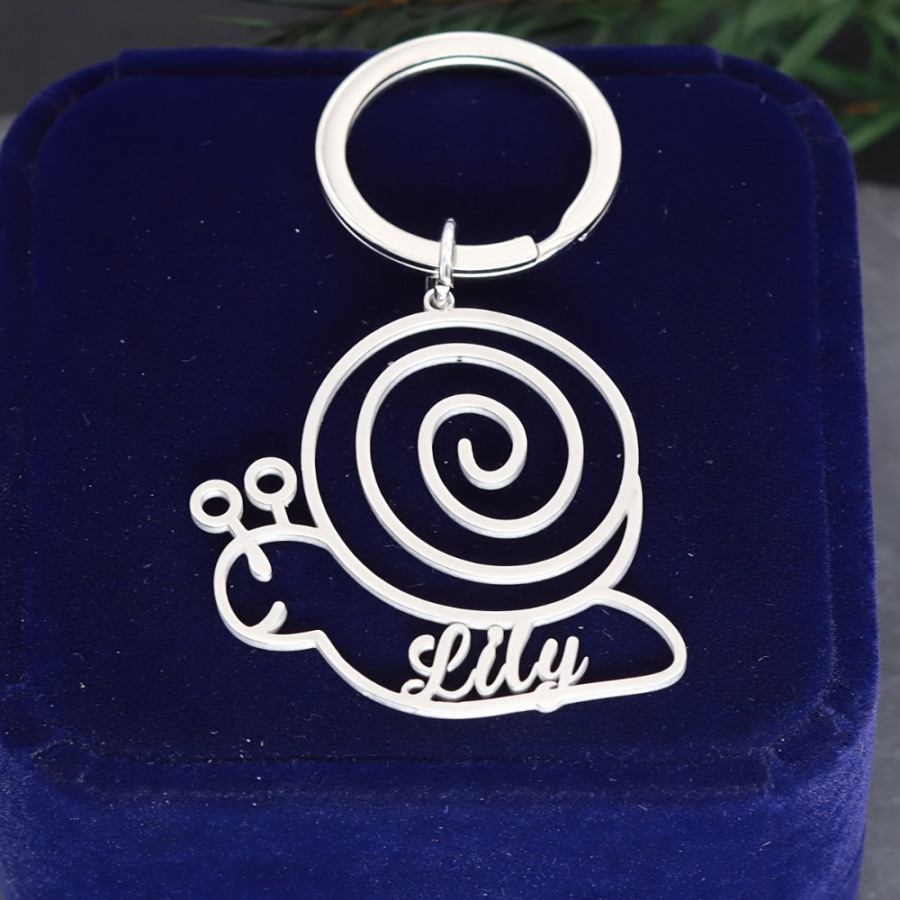 E-shop Personalisierter Schneckenschlüsselanhänger - Individuell Graviertes Namensschild, 201 Edelstahl & Bleilegierung, Niedliches Spiral-Design