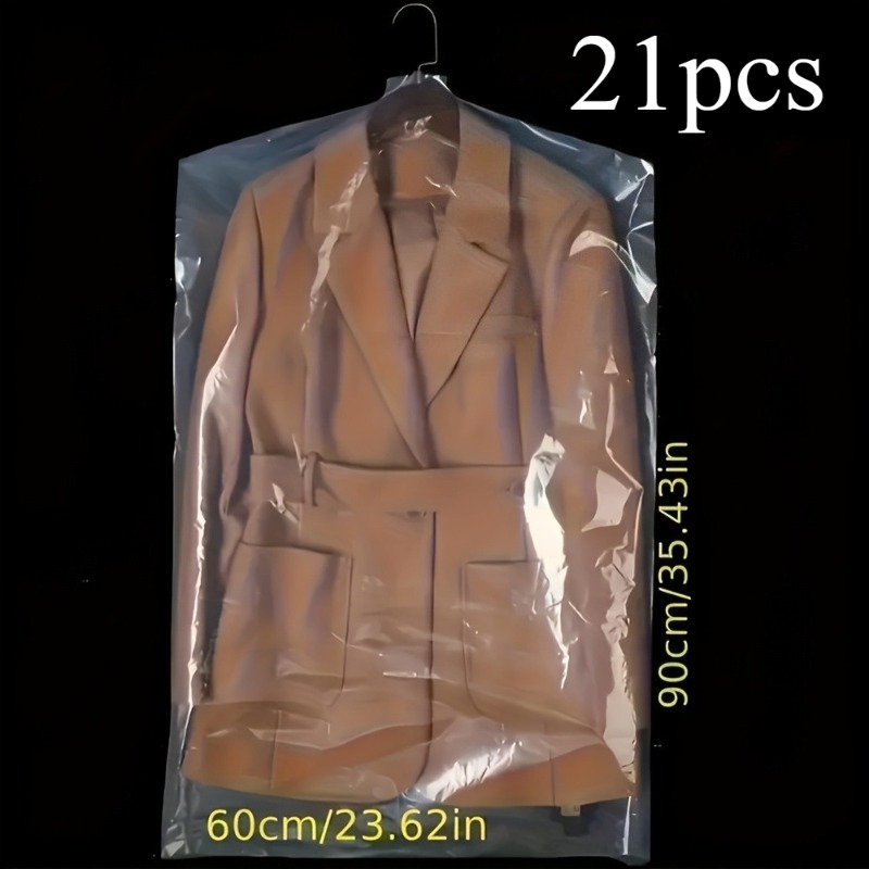 TEMU 21pcs Set Of Transparent Dust Bags, Wardrobe Storage Hanging Plastic Clothing Bags, Dry Cleaning Travel And Laundry Shop Goods