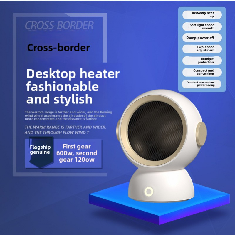 1200W Fast Heating & Cooling Portable PTC Ceramic Heater & Fan - 90° Wide-Angle Oscillation, Quiet Operation, Compact Space-Saving Design, USB-Powered with Global Voltage 110-240V, Energy-Efficient Electric Heater for Home/Office, White & Golden, 2-in-1 Heating & Cooling, 360° Rotation-like Effect, Plug-and-Play (No Filter Required) - Ideal for Small Spaces & Large Rooms (EU Plug), USB Heater Portable, Heaters for Large Living Rooms, Heater, Heater Fan, Indoor Heater for Home