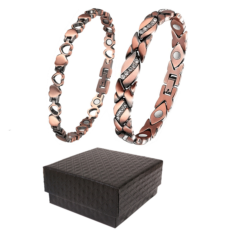 TEMU UNREND 3 piezas/Set de pulseras magnéticas de cobre para mujer ( 1 negra + 2 pulseras), Equipadas con imanes de cobre puro al 99.9% - Regalo