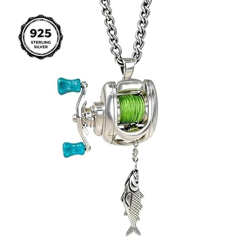 TEMU 925 Silvery Men's Mini Fishing Boat Pendant Necklace, Small Fisherman Maritime Fishing Gear Style Jewelry, Suitable For Daily Fishing & Outdoor