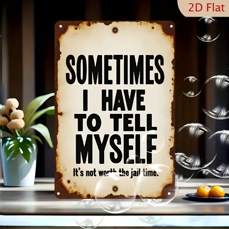 TEMU 2d Flat, 1pc Retro Wooden Decorative Plaque Wall Decor " I Have To , Not Jail" Humorous Quote Sign, Suitable For Men's Caves, Offices, , Country