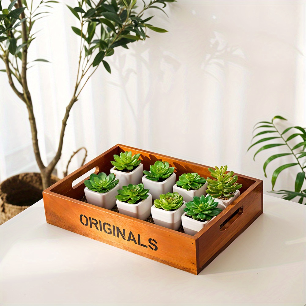 TEMU 1pc Wood Tray Desktop Storage Organizer With Handle, Versatile Storage Basket, Square Wooden Serving Platter, Dinner Serving Tray, Snack Tray,