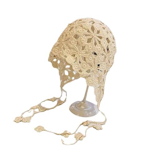 handmade crochet hats for women solid stylish hollow out flower tassel knit beanie