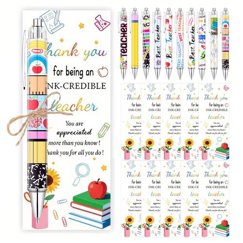 sets teacher ballpoint pen set bookmark jute cord black ink writing pen holiday gift for teachers during back to school and graduation office and school supplies gift for teacher colleagues patterns random