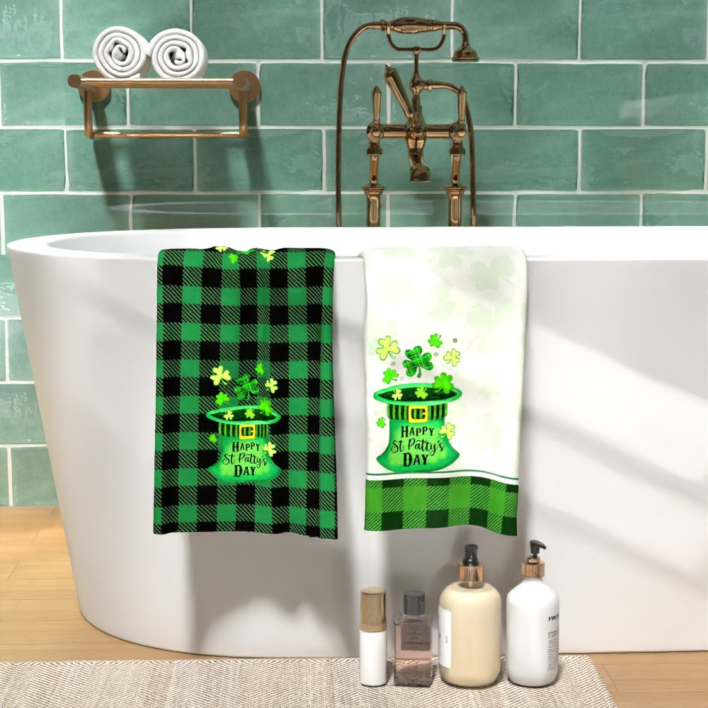 2pcs     s day tea towels - 45.72x66.04cm  ,   absorbent polyester dish towels with leprechaun hat & shamrock design, ideal for home & gift, festive kitchen decor, kitchen towels details 4