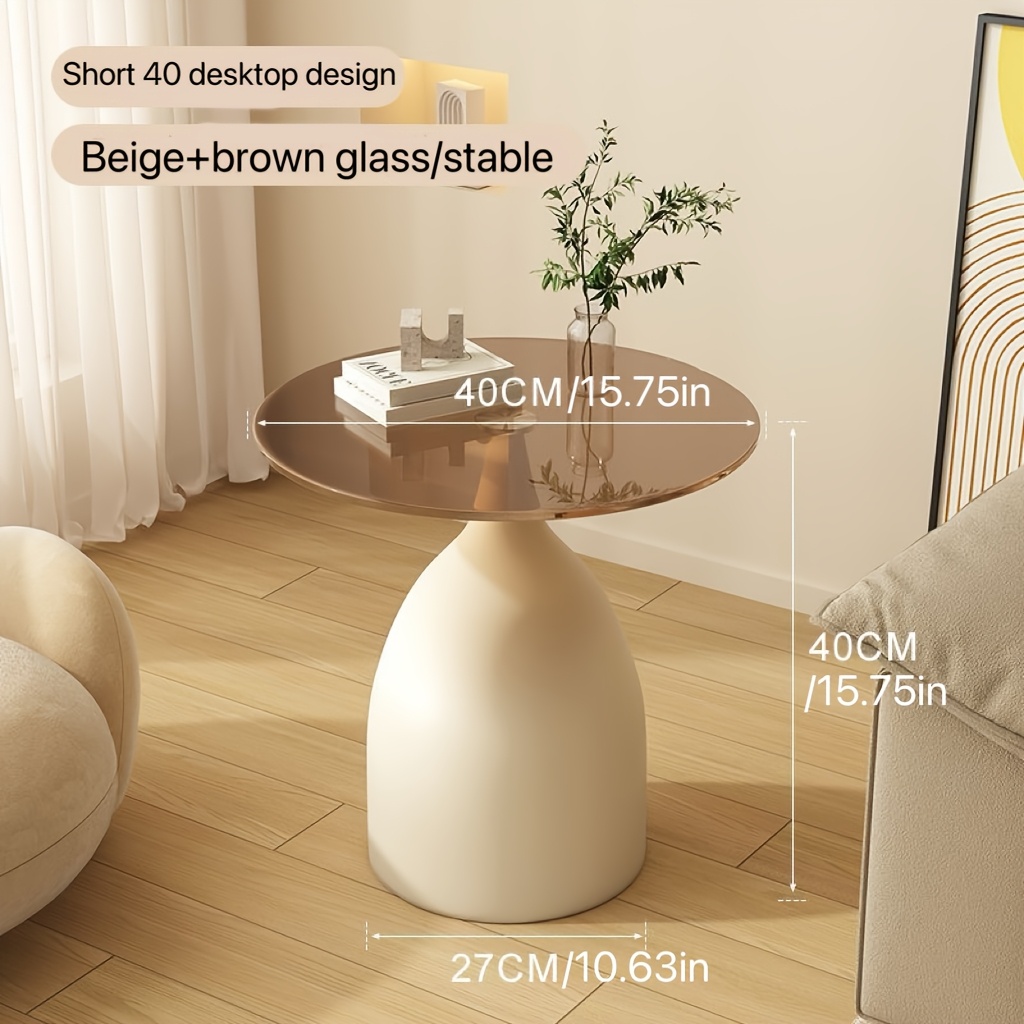 Modern Minimalist Round Glass Side Table - Tempered Glass Top