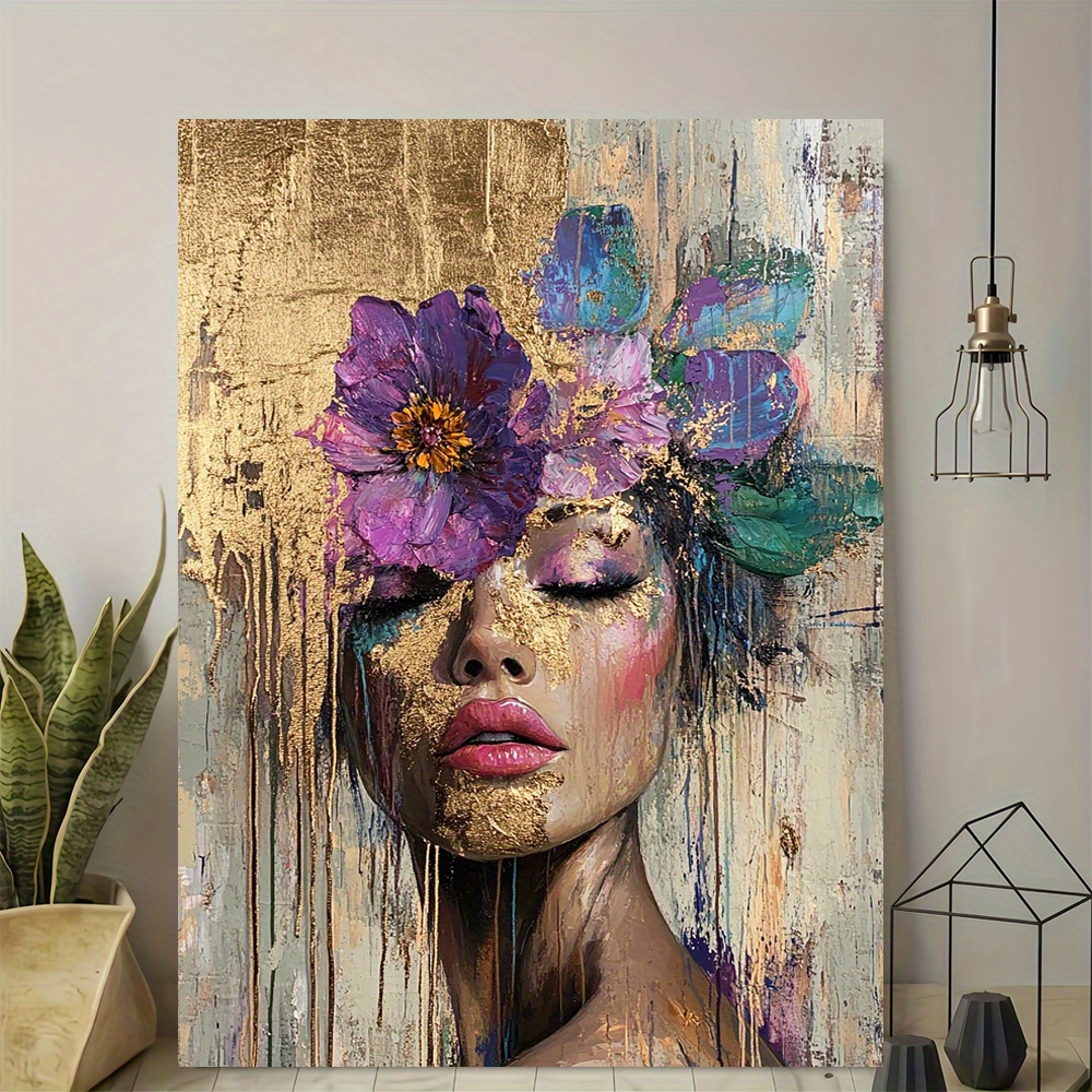 E-shop Rahmenlose Vertikale Leinwand-Wandkunst - Moderne Vintage Frau mit Gemälde, Hochwertiges Gedrucktes Poster für Wohnzimmer, Schlafzimmer, Küche,