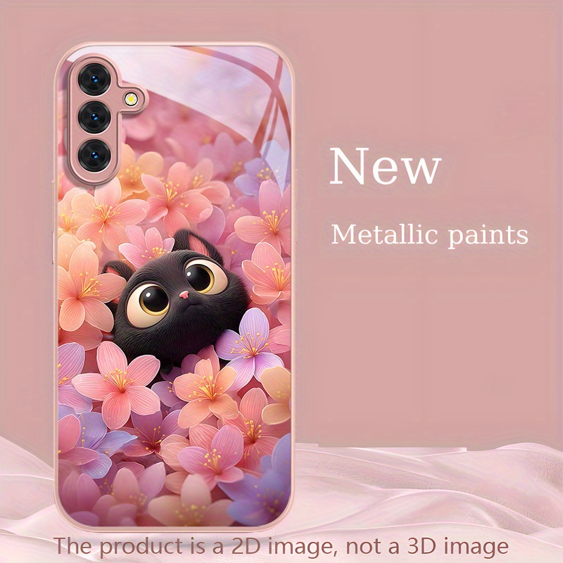 TEMU Coque de Téléphone en Verre Trempé avec Peinture Métallique Compatible avec for Samsung Galaxy A14 A24 4G A04 A04S A05 A05S A06 A13 A15 A16 A22