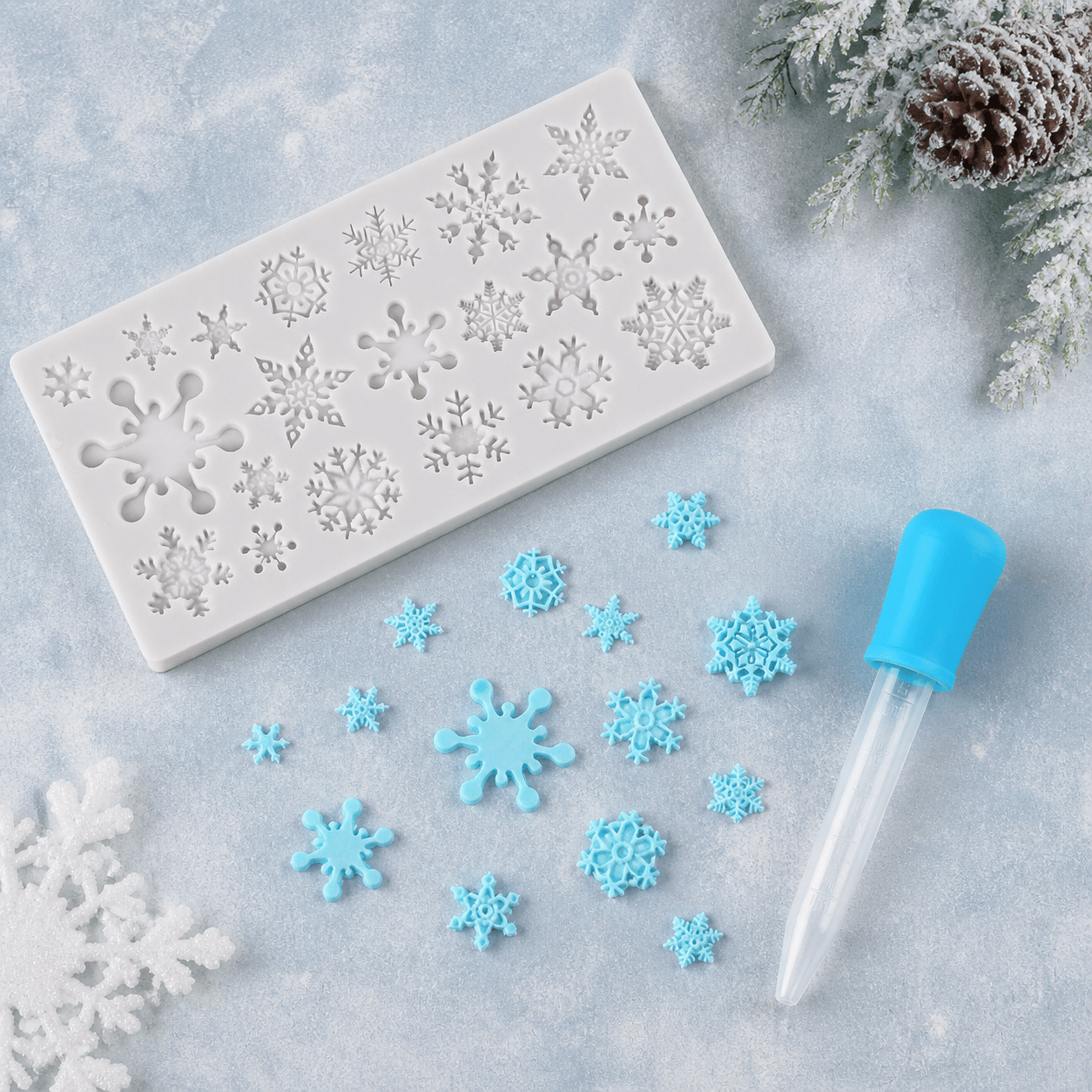TEMU 2pcs, Includes 1pc Christmas Snowflake Silicone Mold And 1pc Dropper, Silicone Epoxy Resin Mold For Clay Crafts, Handmade Christmas Decorations