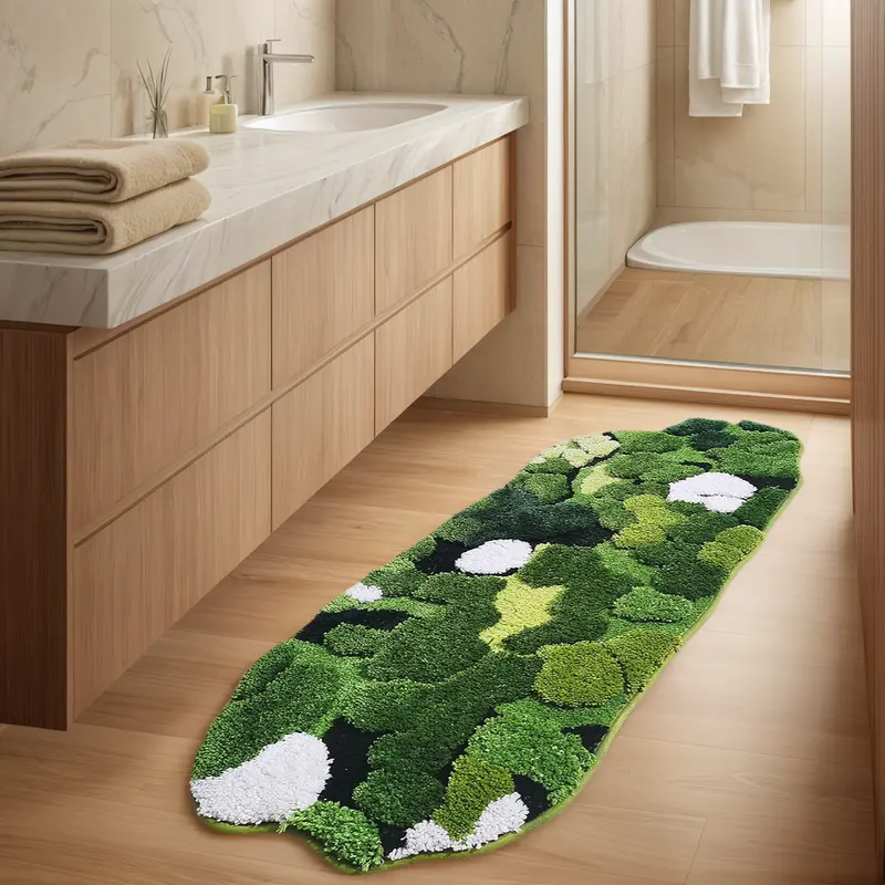 cute and leaf shaped design for bathroom rug long rectangular absorbent and non slip shaggy bath mat bathroom mat moss rug green bathroom rugs cute bath rug bathroom runner Product details 3