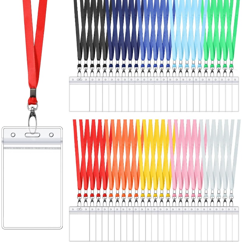 50 sets durable waterproof lanyards with id badge holders solid color retractable reel clip for cards name tags   office cruise  