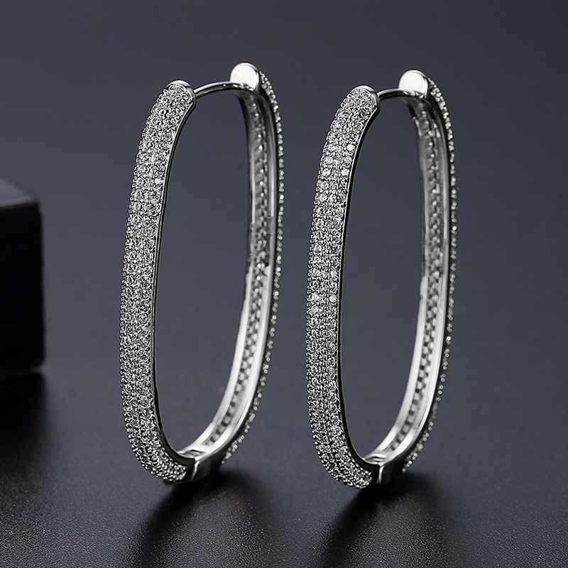 TEMU S925 Silver Minimalist Geometric Circle Moissanite Ear Ring Earrings, Fashionable Ladies' Jewelry, Versatile , High-end Street Wear Matching