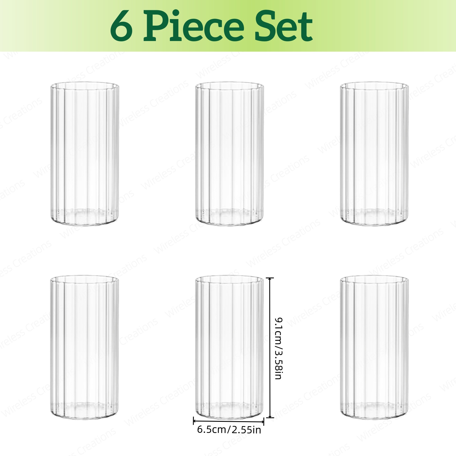 Image of 6pcs Set Of Ribbed Cylindrical Glass Candle Holders | 3.58 Inches High And 2.55 Inches Wide | Transparent Patterned Glass Vase | Suitable For Floating Candles, Modern Home Dining Tables
