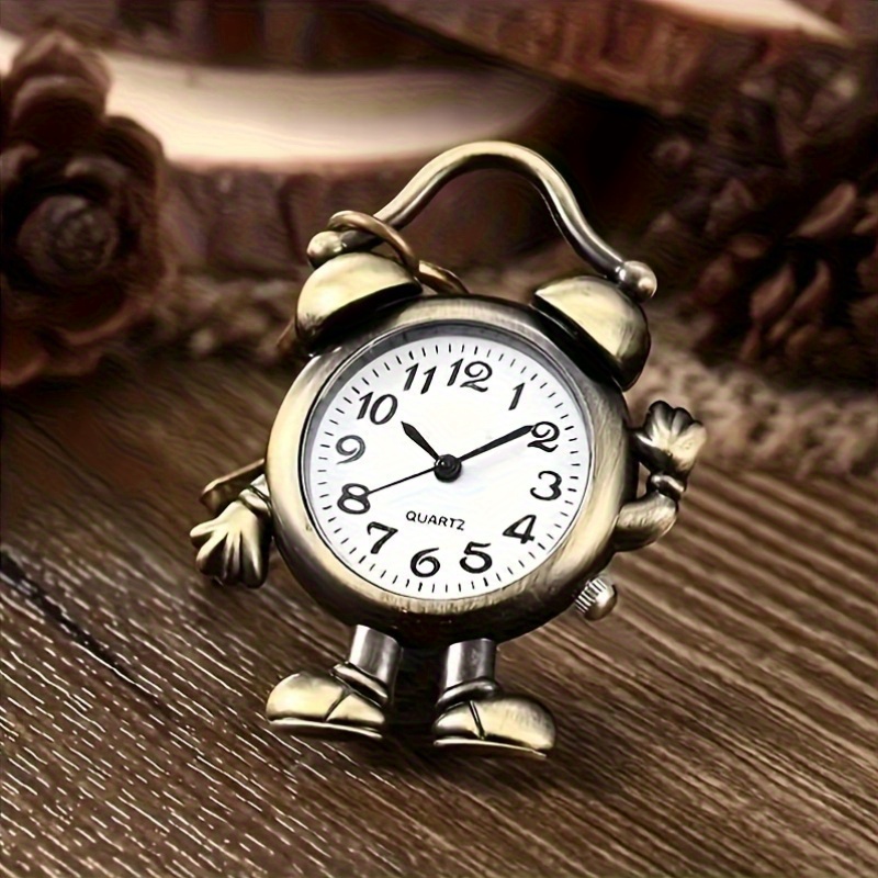 TEMU 1pc Cute Cartoon Humanoid Quartz Pocket Watch - Vintage Bronze Keychain Novelty , Arabic Dial Exquisite Cute Pendant Clock, Unique New Year,