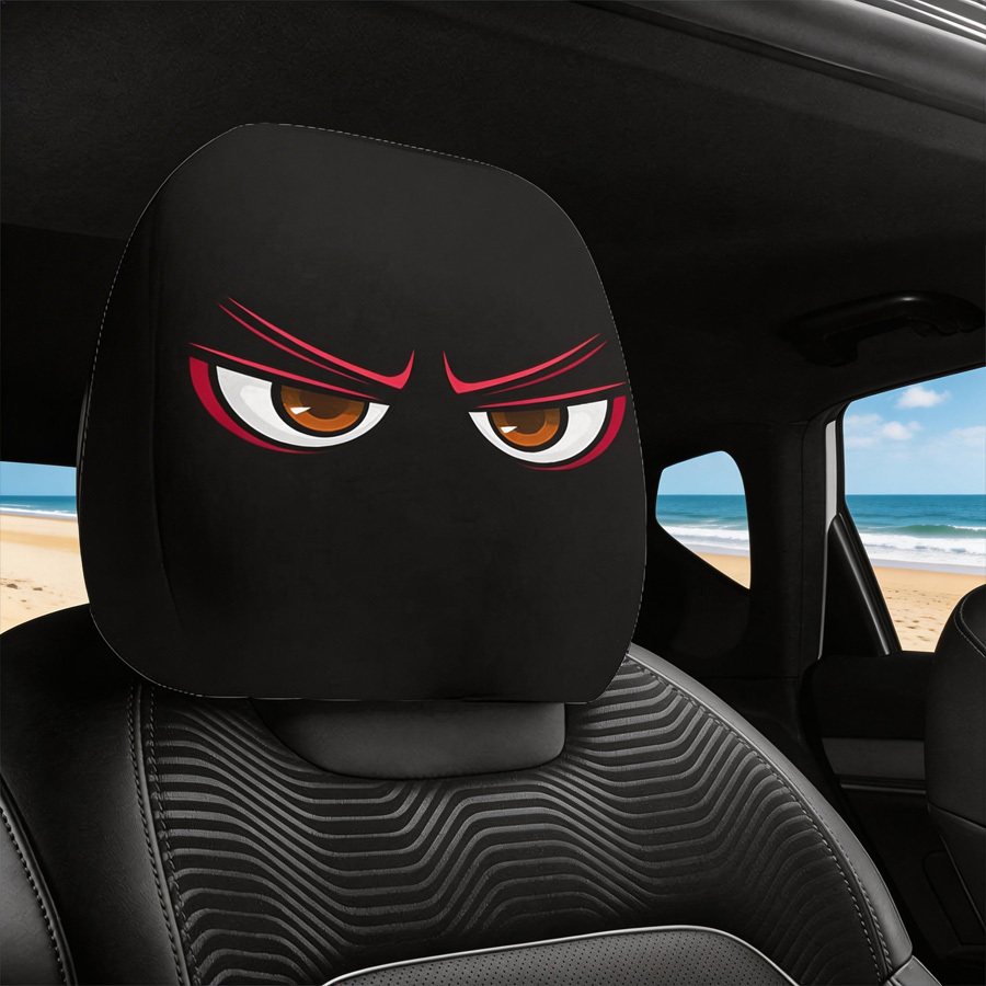 TEMU 1pc Angry Eye Car Headrest Cover - 2d Double-sided Cartoon Face Headrest Protector, For Car Interior Decor
