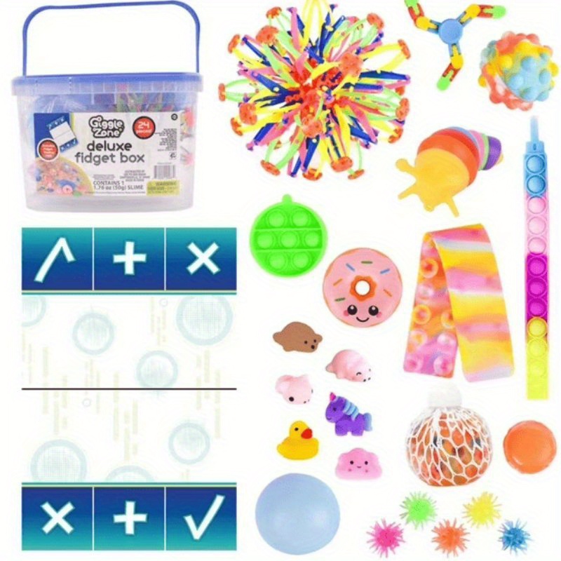 Fidget Box - 24 Sensory Toys with Storage Container, Relax for Kids and Adults - Giggle Zone