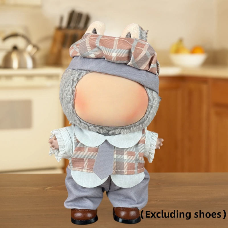 17cm Doll Clothes Set - Knit Hat & Overalls With Camera & Bottle