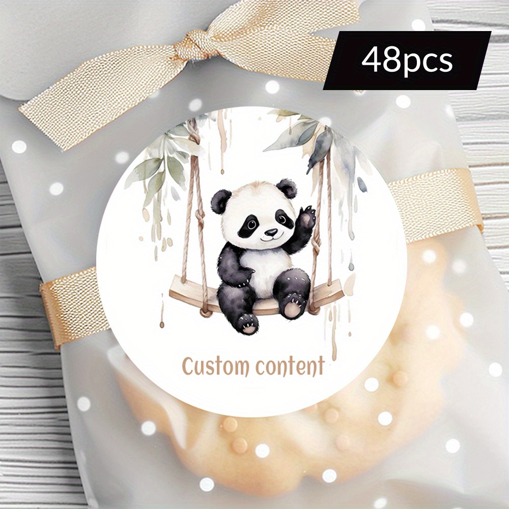 TEMU 48/96pcs Customized Cute Panda Swinging Stickers - Adorable Animal Design With Polka Dots & Pastel Colors, High-quality Paper Gift Wrapping