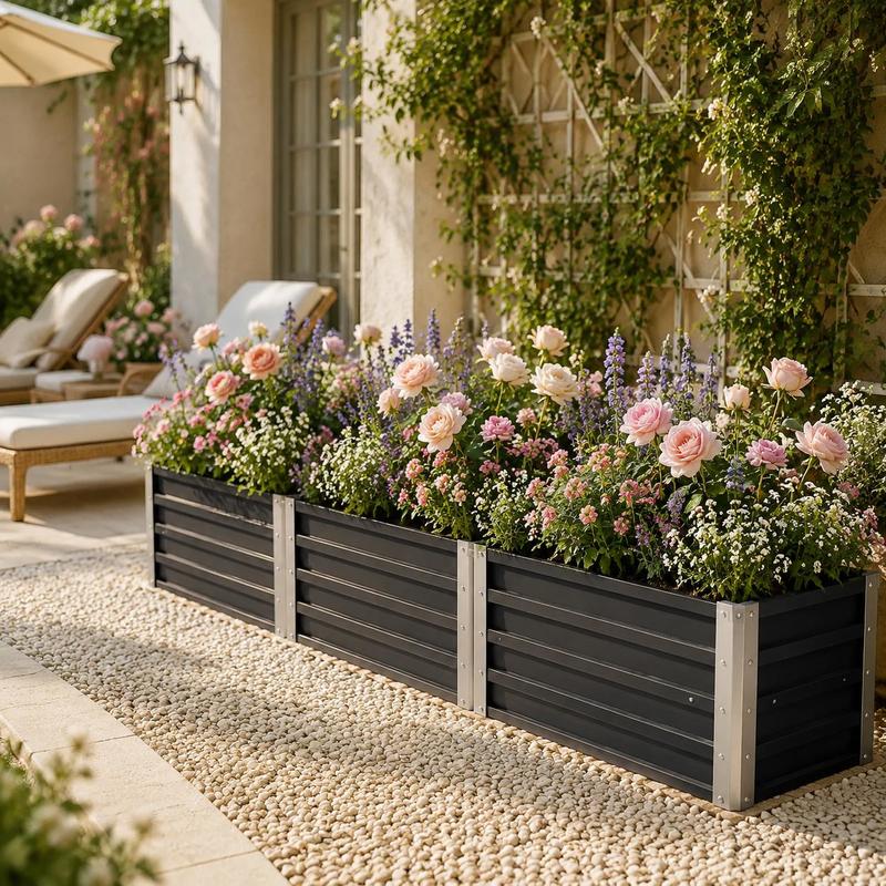 Image of Raised Garden Bed Planter Box, Galvanized Steel Metal Planter For Vegetables Herbs Flowers, Outdoor Gardening Container For Patio Balcony Terrace, , 160x40x45cm