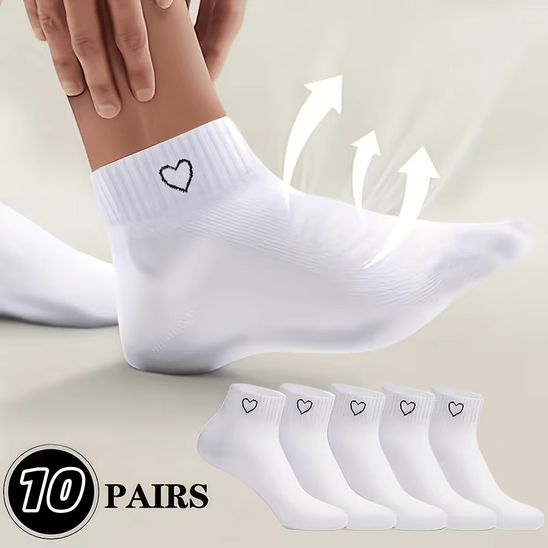 TEMU (20pcs) 10 Pairs Black And White Heart Pattern Couple Socks | Breathable And Absorbent, Casual Sporty Style, Random Colors, Perfect For Sneakers