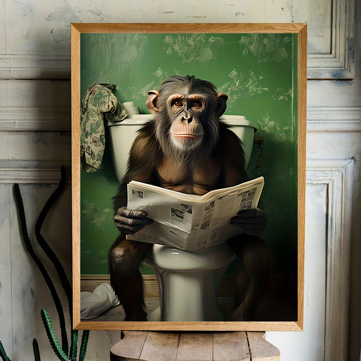 

1pc, Chimpanzee In Art , 12x16 , Decor For , , , , Bathroom, , , ,