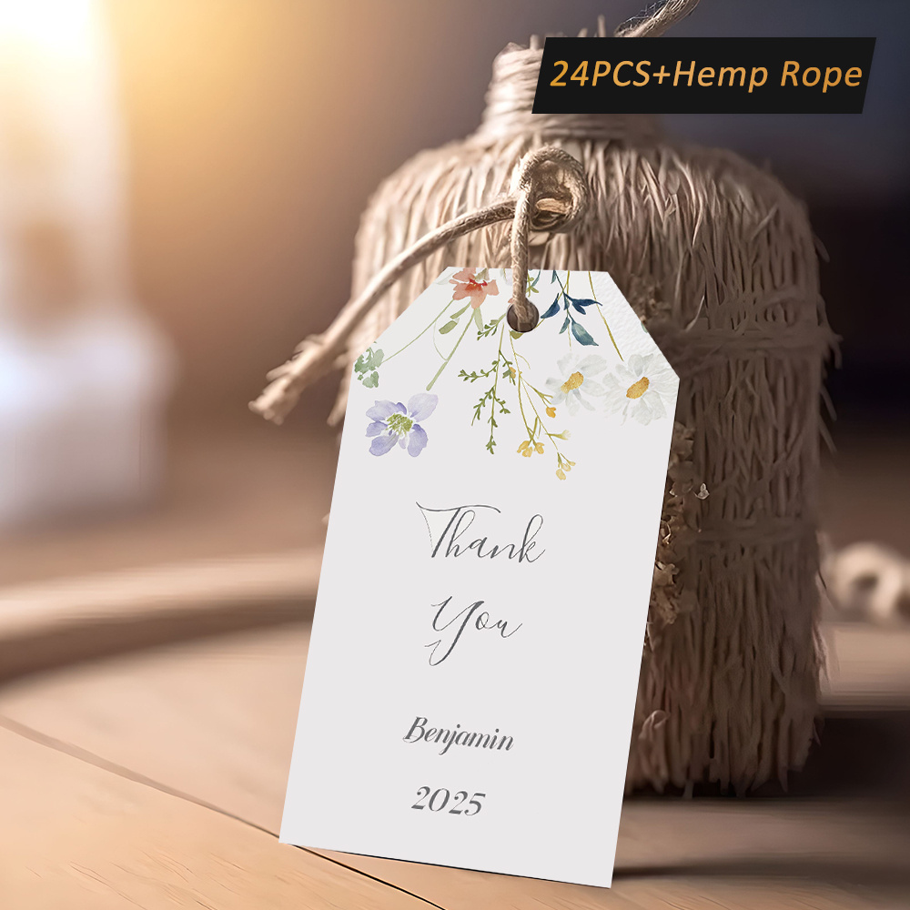 TEMU /72pcs Thank You Gift Tags With Custom Text & Names/ Dates - Watercolor Wildflowers Suitable For Weddings, Birthdays, Showers - Pack For Party
