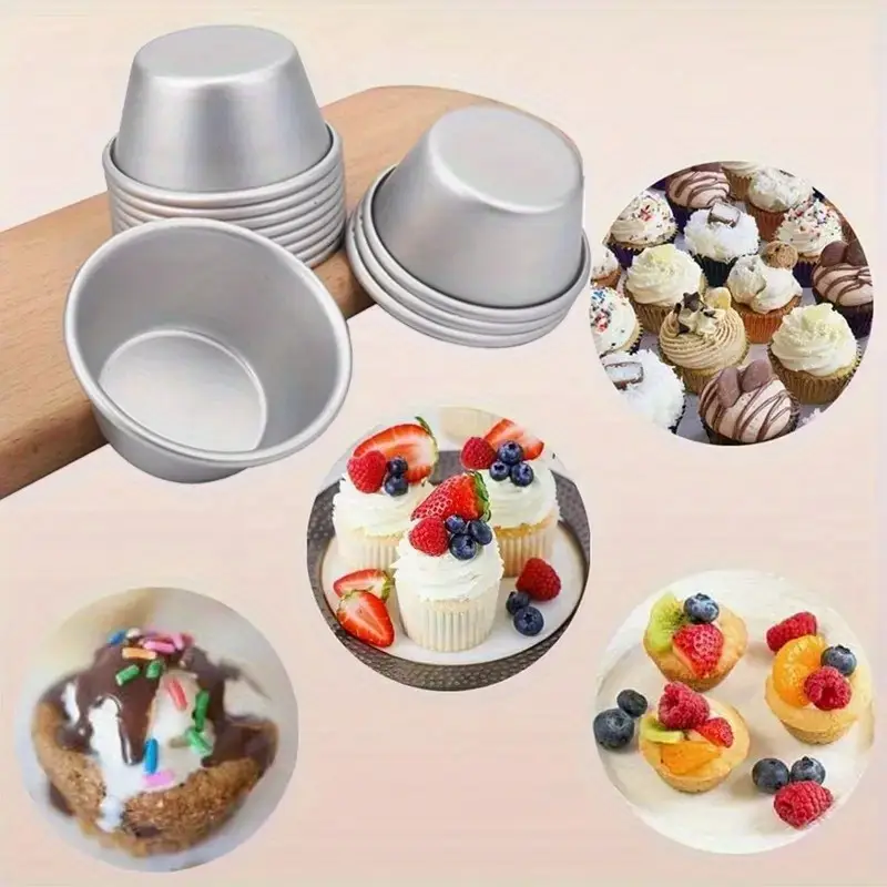 10pcs non stick mini cake molds heavy duty aluminum cupcake egg taco baking trays rounded edges for saving nonstick dessert pans for valentines christmas birthday parties easy clean reusable modern bakeware durable bakeware Product details 1